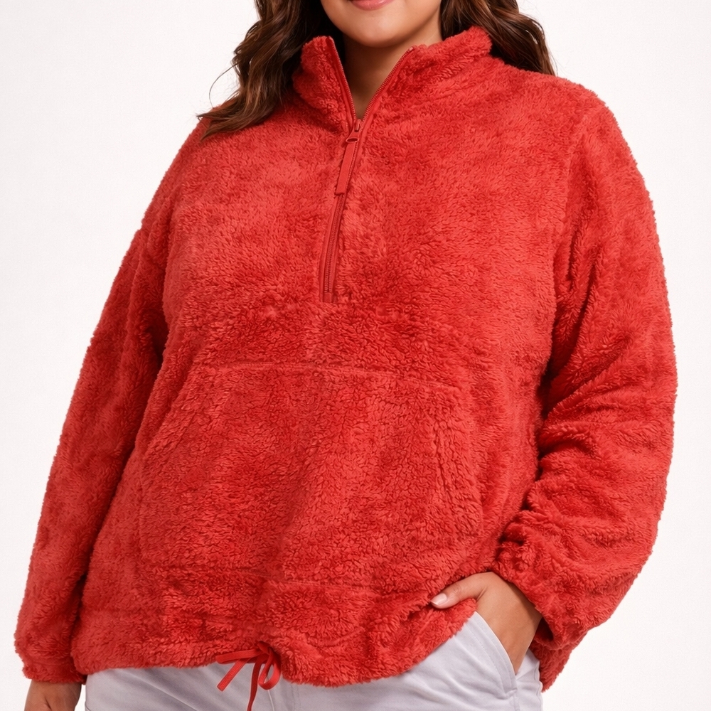 All in Motion Women PLUS SIZED Coral Red Teddy Jacket Plus Size 3X